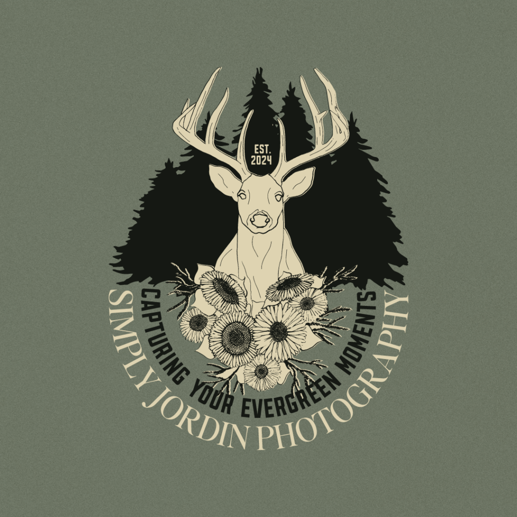 Submark Deer, Trees, and Sunflower logo design  example